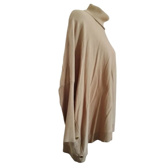 Alfani Womens 3X Sweater Turtleneck Poncho Taupe With Gold Button Accents - Picture 3 of 9